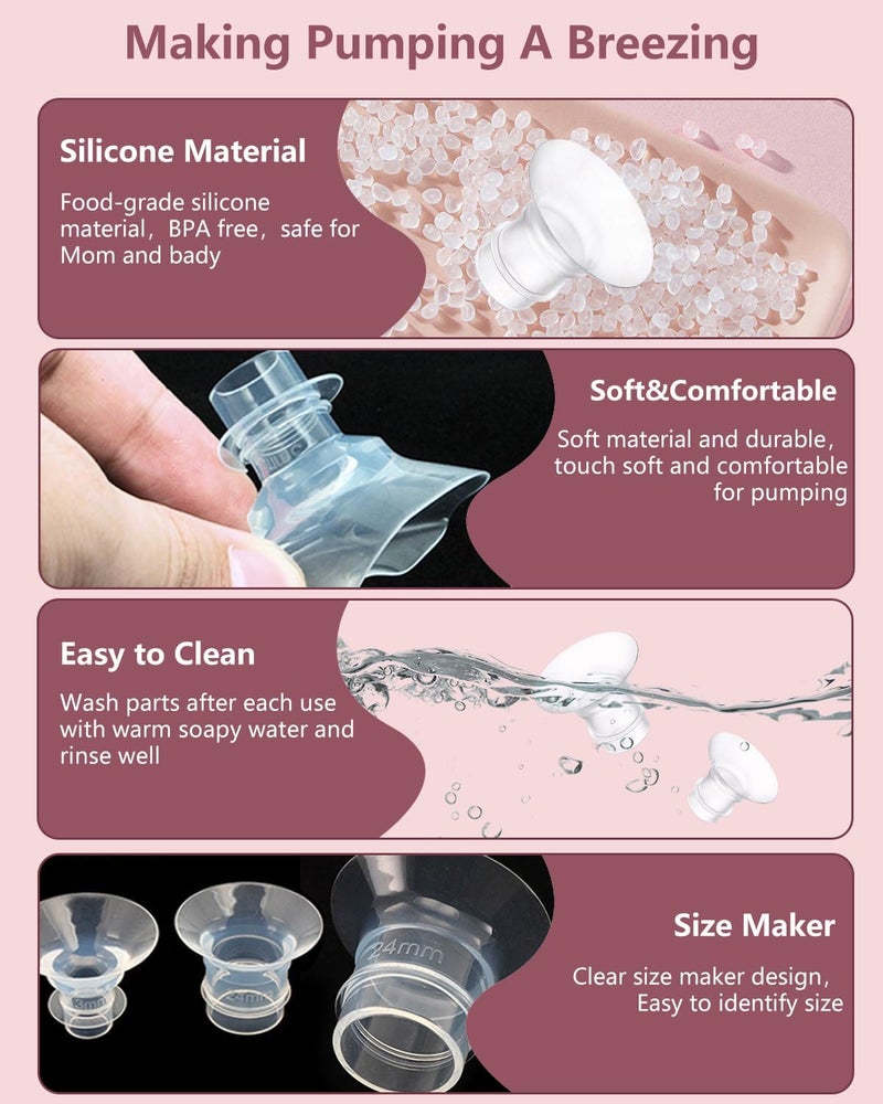 BDICOVE 6 قطع إدخال فلانج مضخة الثدي 12 مم متوافق مع Momcozy/Spectra/Medela/eufy/Elvie/Lansinoh/Paruu P10 مضخة الثدي، مناسب لمضخة Momcozy M5/M9/M6/V2 Pro/V2 pro/S12 Pro/eufy E10 S1 S1 Pro، فلانج 24 مم - Image 4